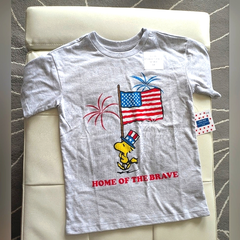 NWT Peanuts Woodstock Fourth of July Heathered Kids T Shirt American